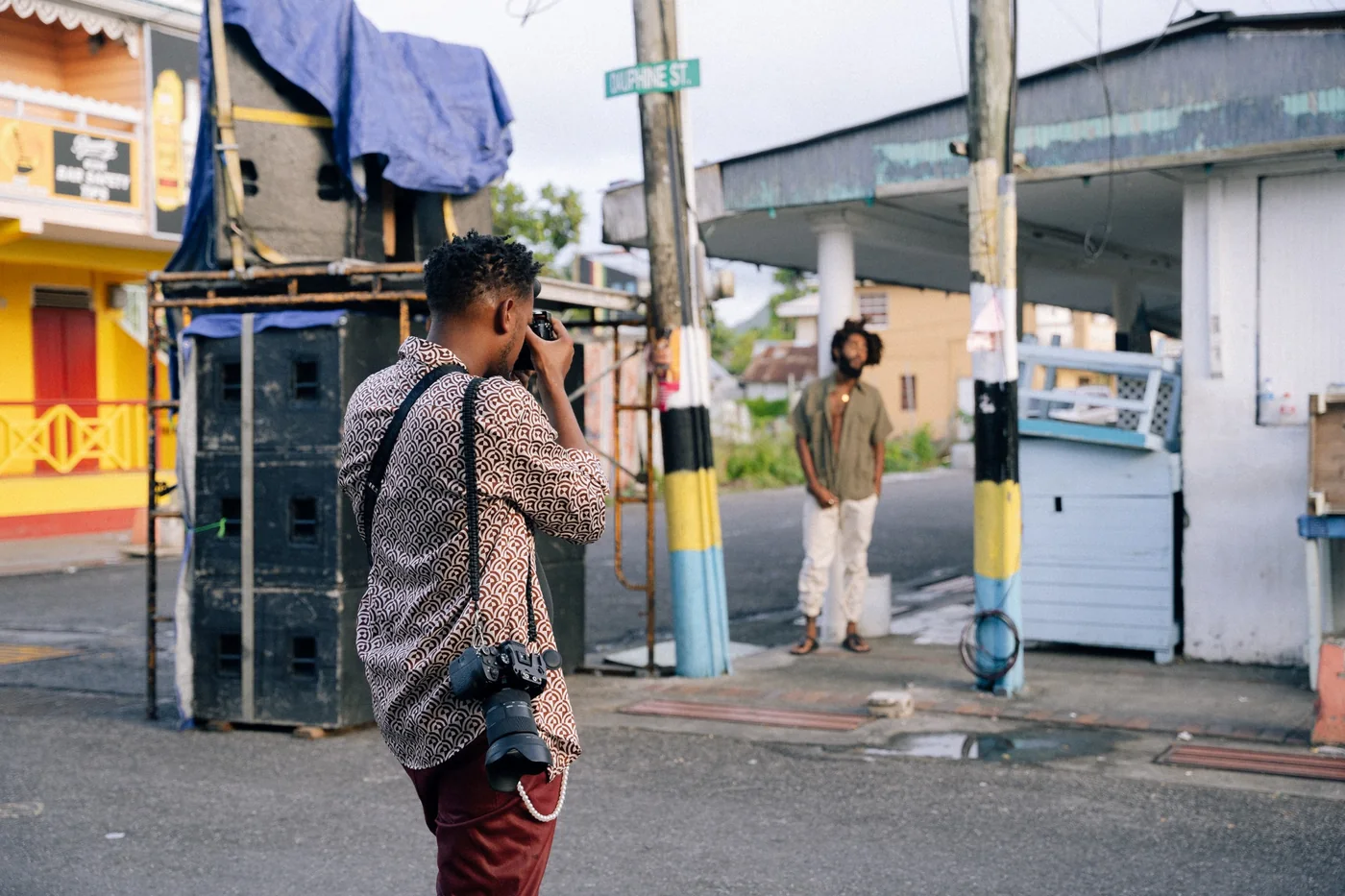 Photographer creating a portrait on a St. Lucia street