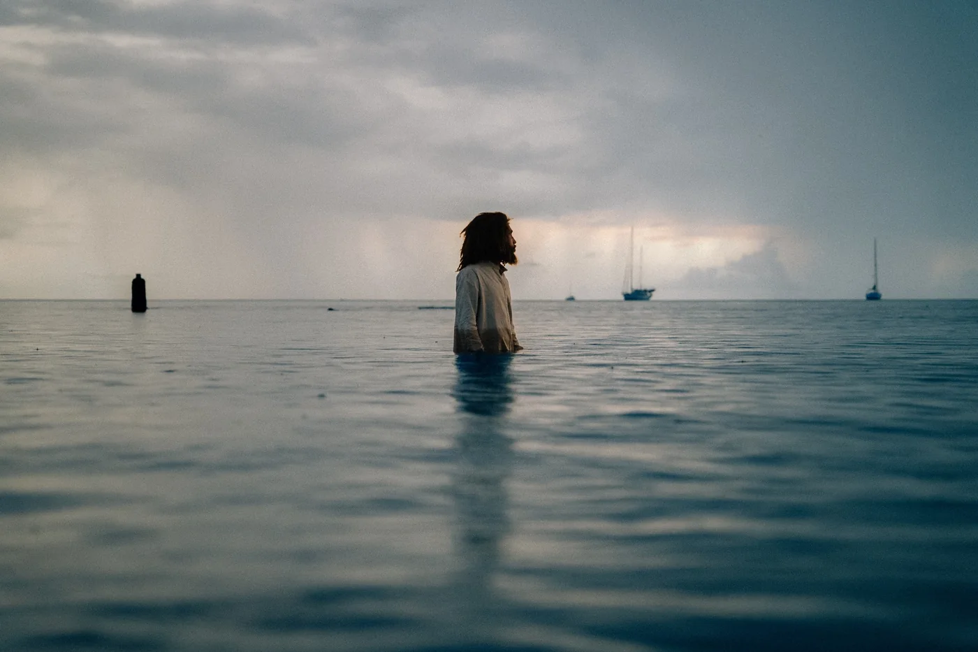 Creative portrait in the calm sea at St. Lucia
