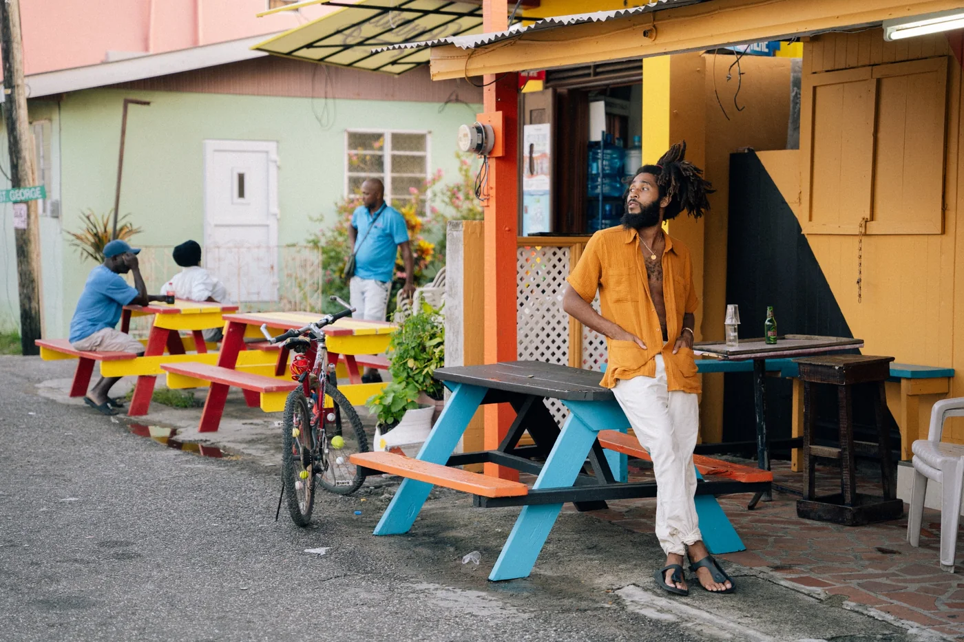 Local St. Lucia street scene with colorful buildings