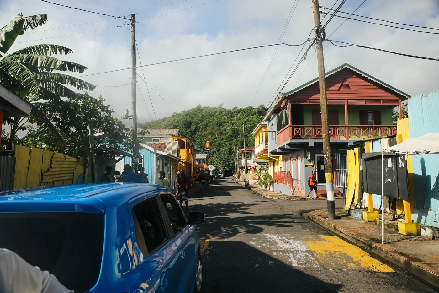 Colorful street and local architecture in St. Lucia