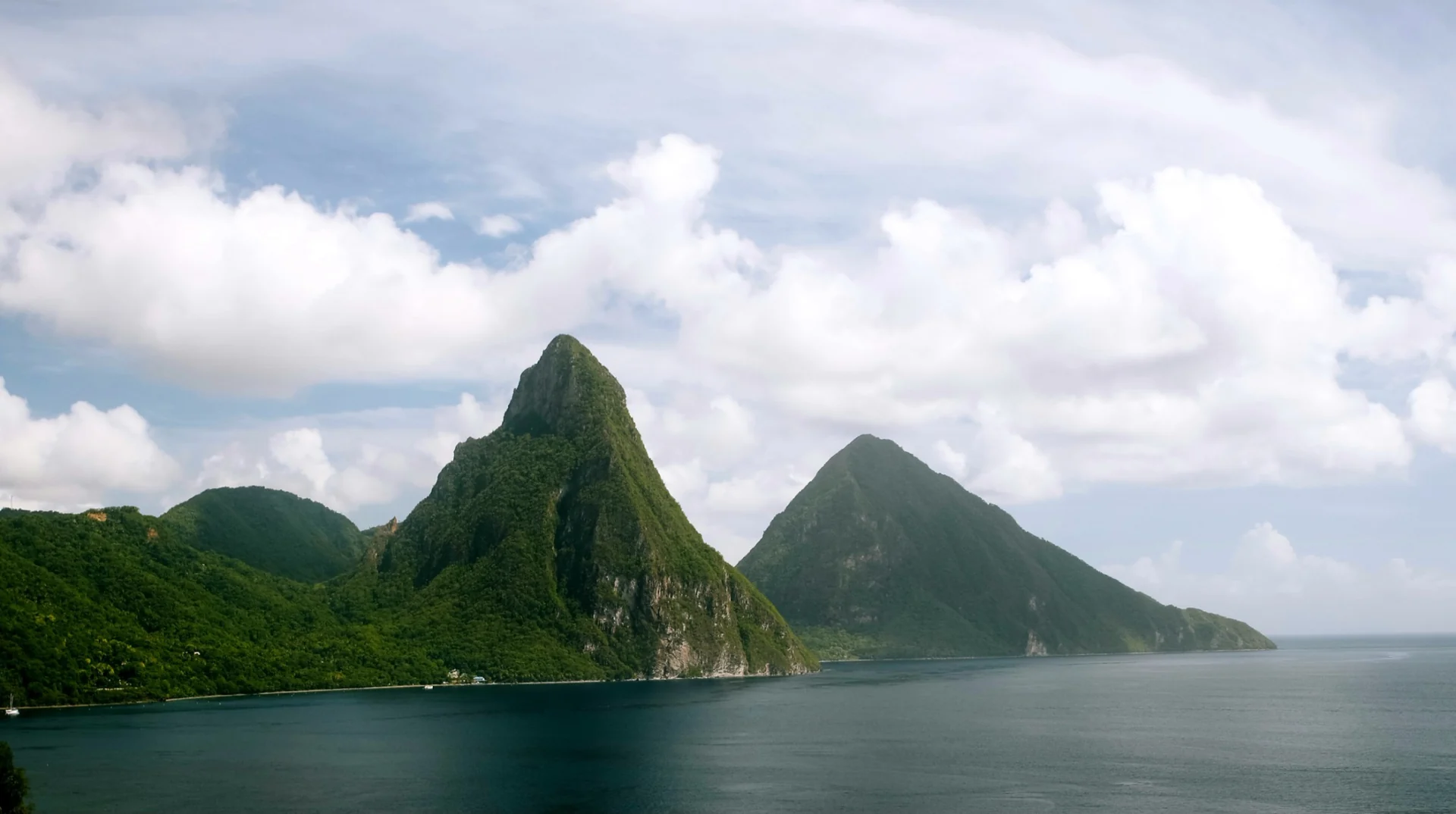 The Pitons rising above the sea in St. Lucia