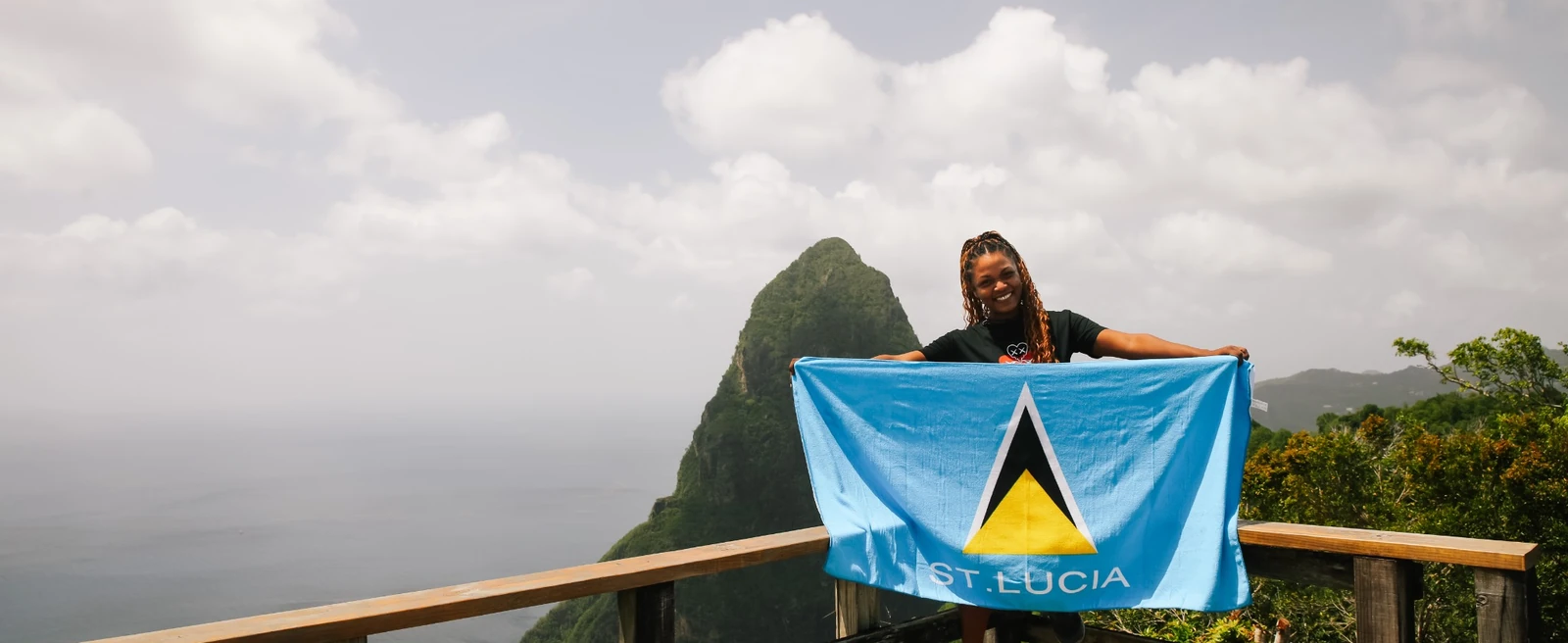 St. Lucia flag overlooking the Pitons