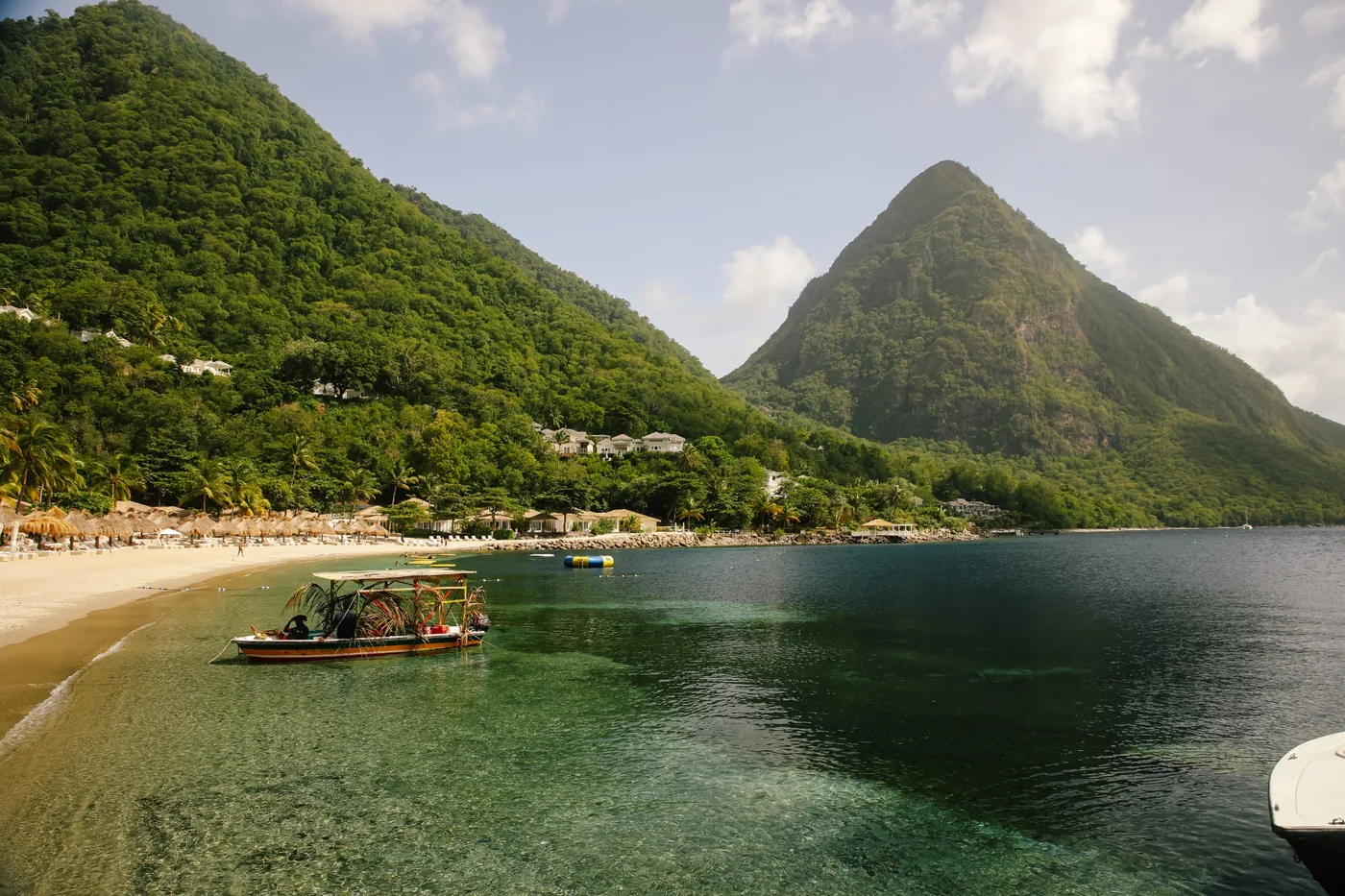Beach and clear water below Petit Piton